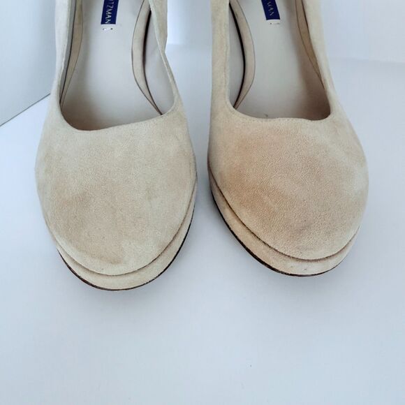 NWOB Damaged Stuart Weitzman Beatrix Platform Pumps in Adobe Suede Size 9 - Picture 11 of 16